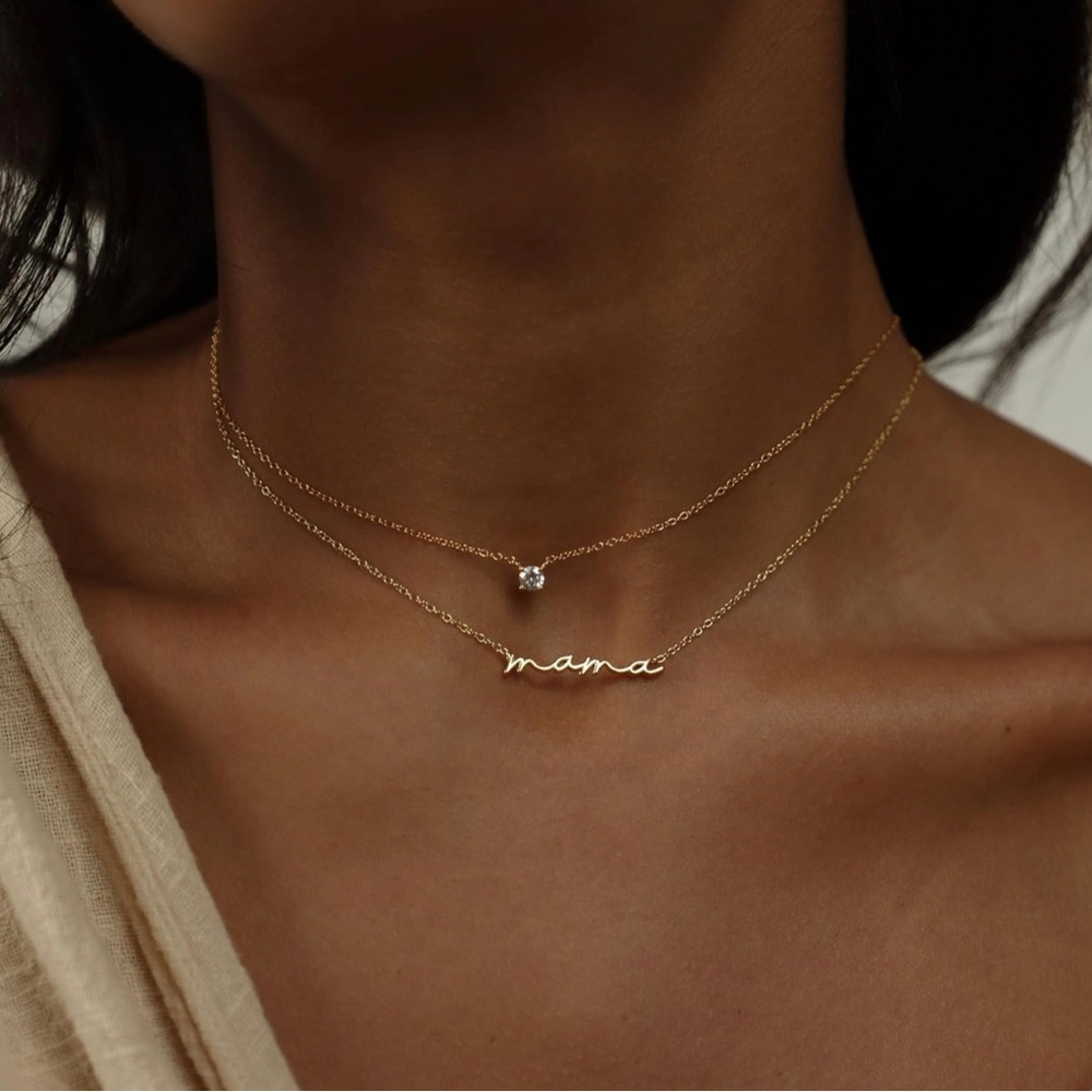18K Gold-plated mama choker necklace pendant charm cubic zirconia